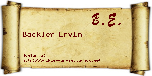 Backler Ervin névjegykártya